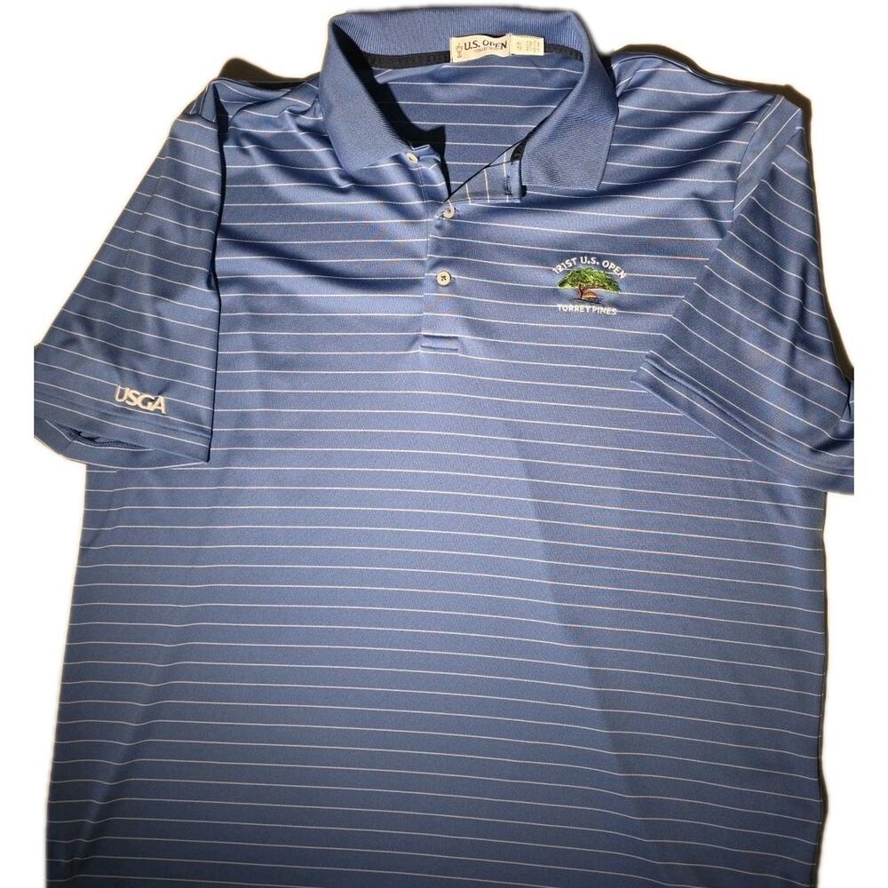 US Open Collection Polo Mens XL Blue Striped 121st Open Torrey Pines Golf